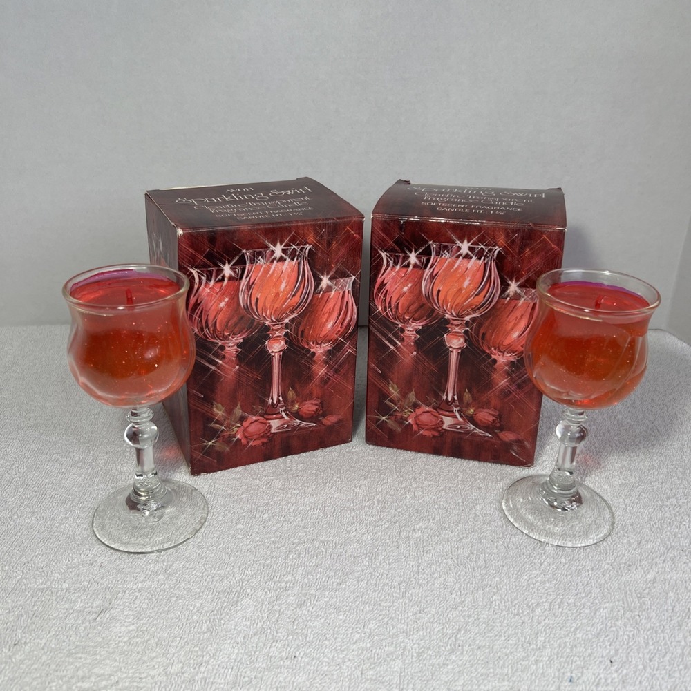 2 VTG Avon 1980 Sparkling Swirl‎ Clearfire Softscent Candle in Glass Goblet New